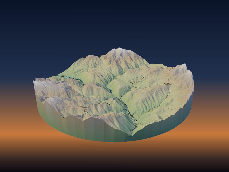 3D printed terrain model of Boom Gorge