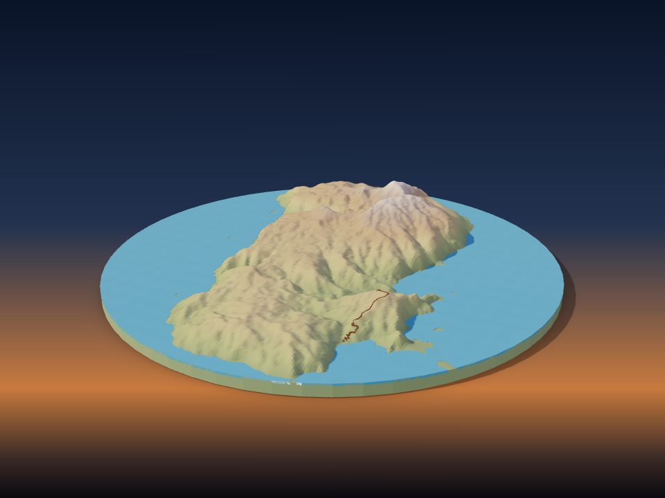 Напечатанная 3D-модель рельефа: Кокос