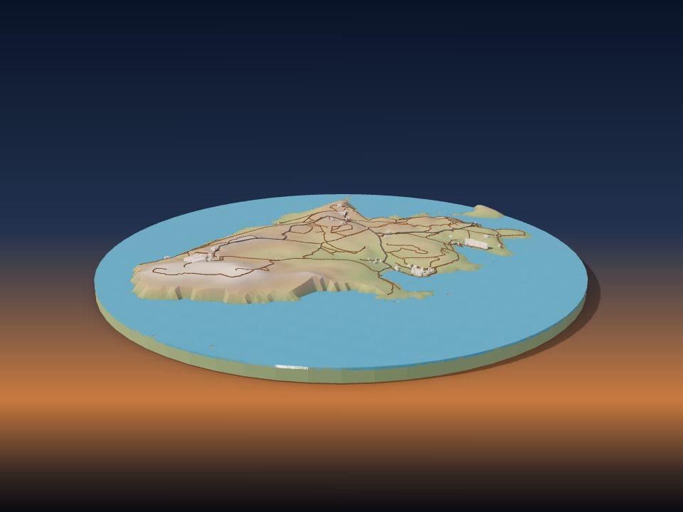 3D printed terrain model of Comino