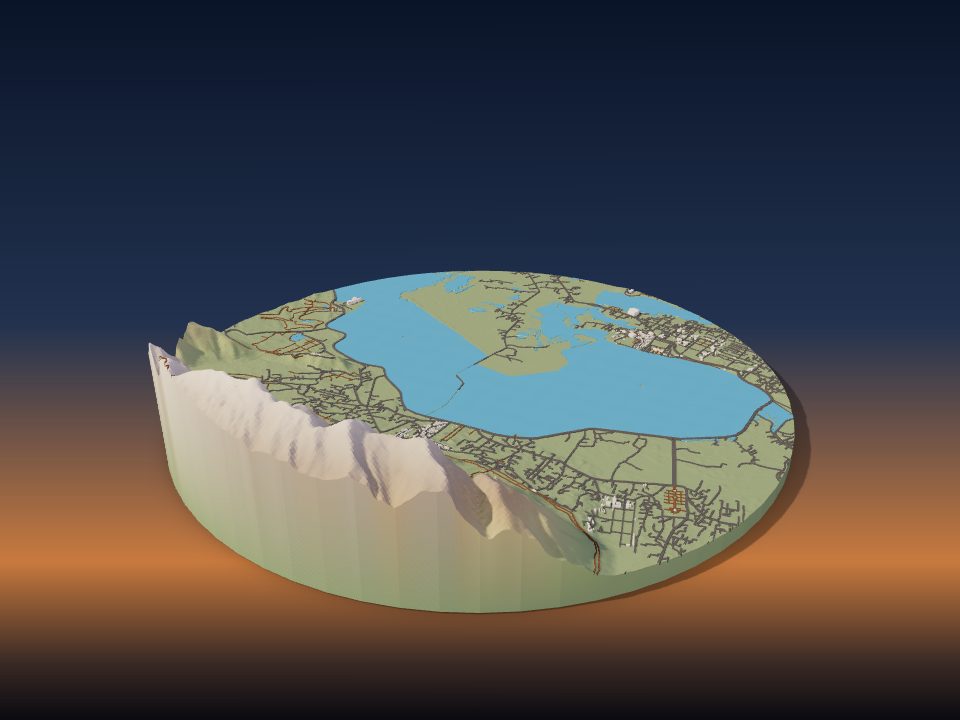 3D printed terrain model of Dal Lake