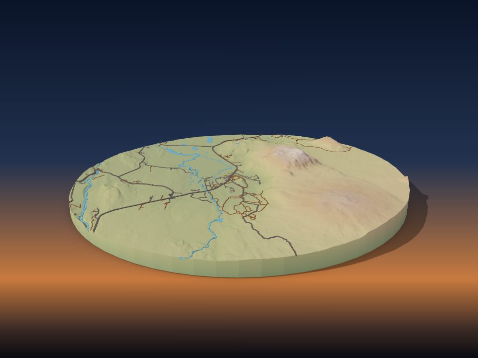 3D printed terrain model of Haukadalur