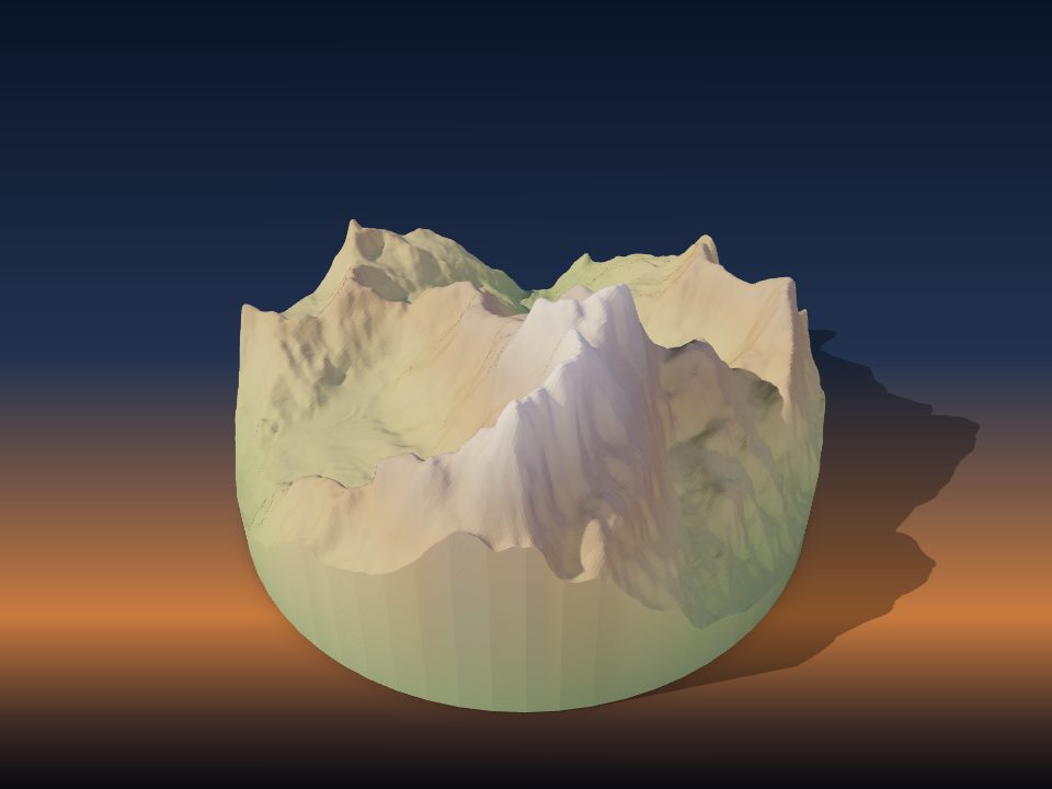 3D printed terrain model of Jannu