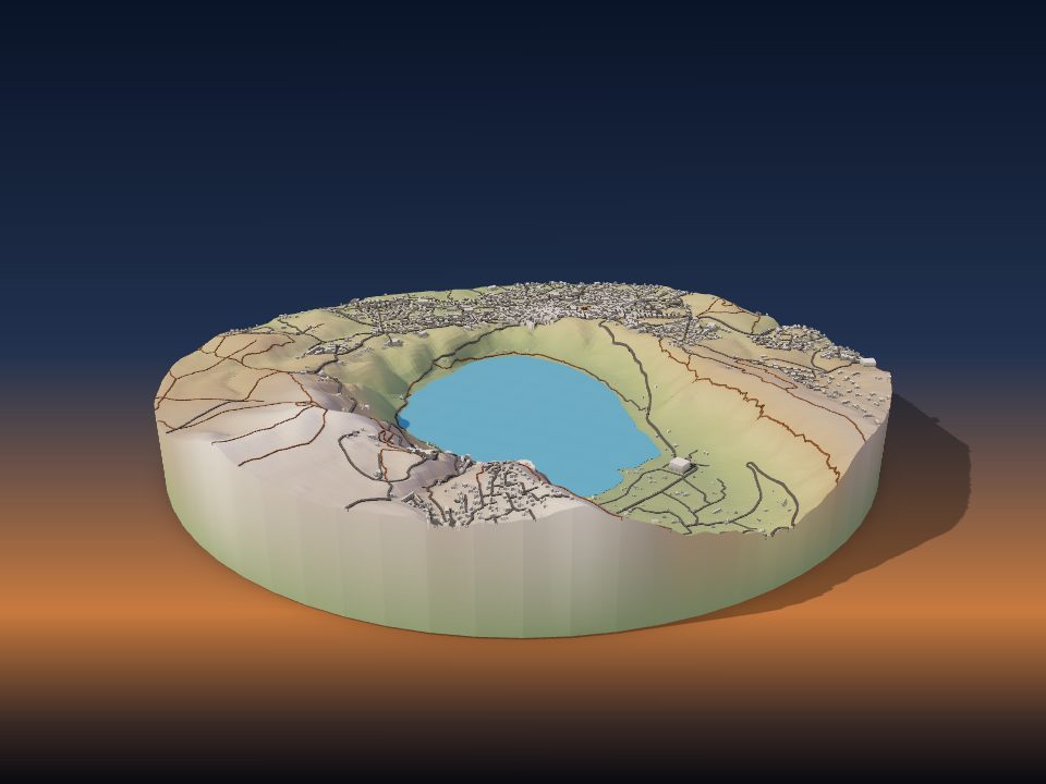 3D printed terrain model of Lake Nemi
