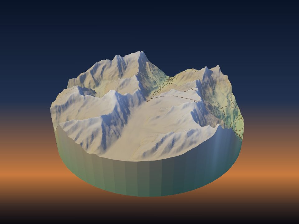 3D printed terrain model of Lang Glacier