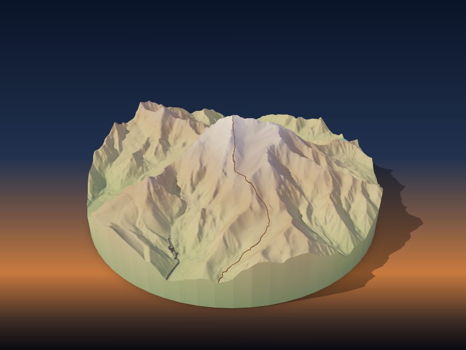 3D printed terrain model of Mercedario