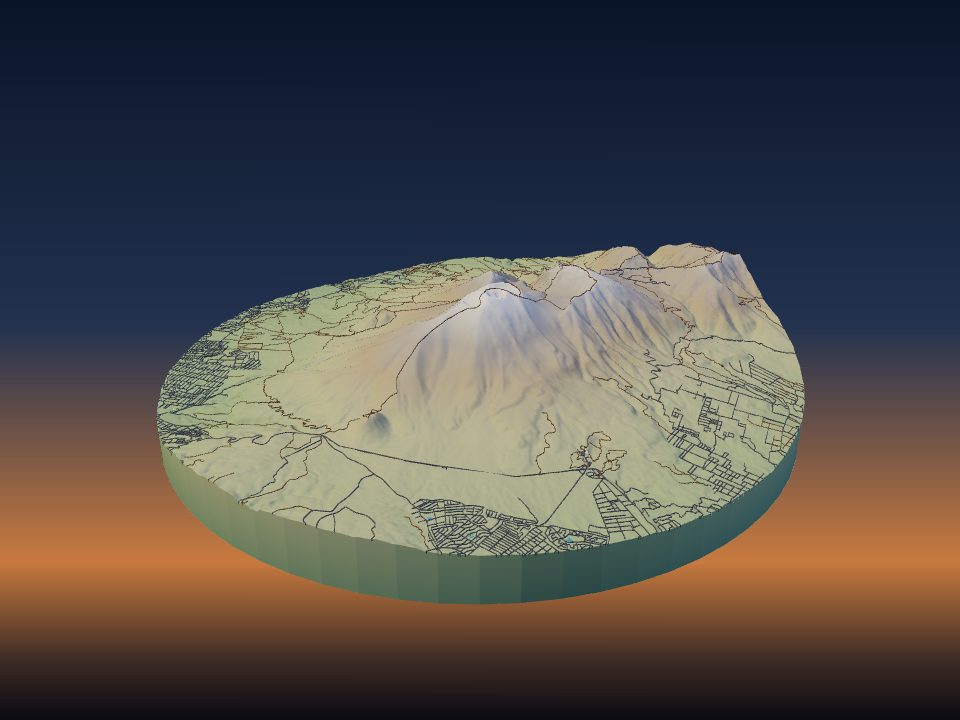 3D printed terrain model of Mount Asama