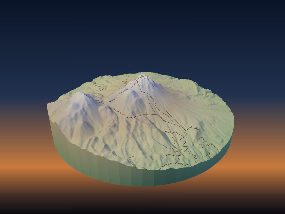 3D printed terrain model of Mount Hasan