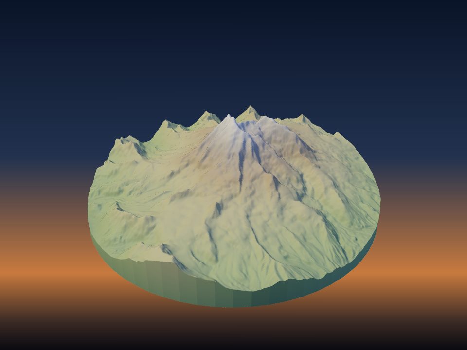 3D printed terrain model of Mount Redoubt