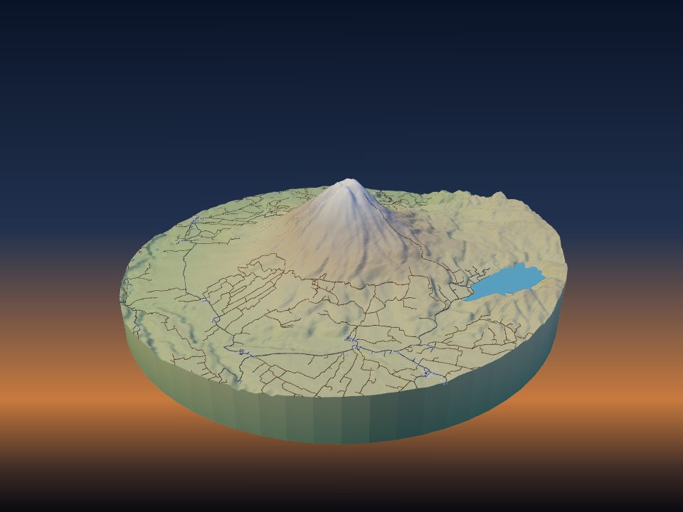 3D printed terrain model of Mount Sinabung