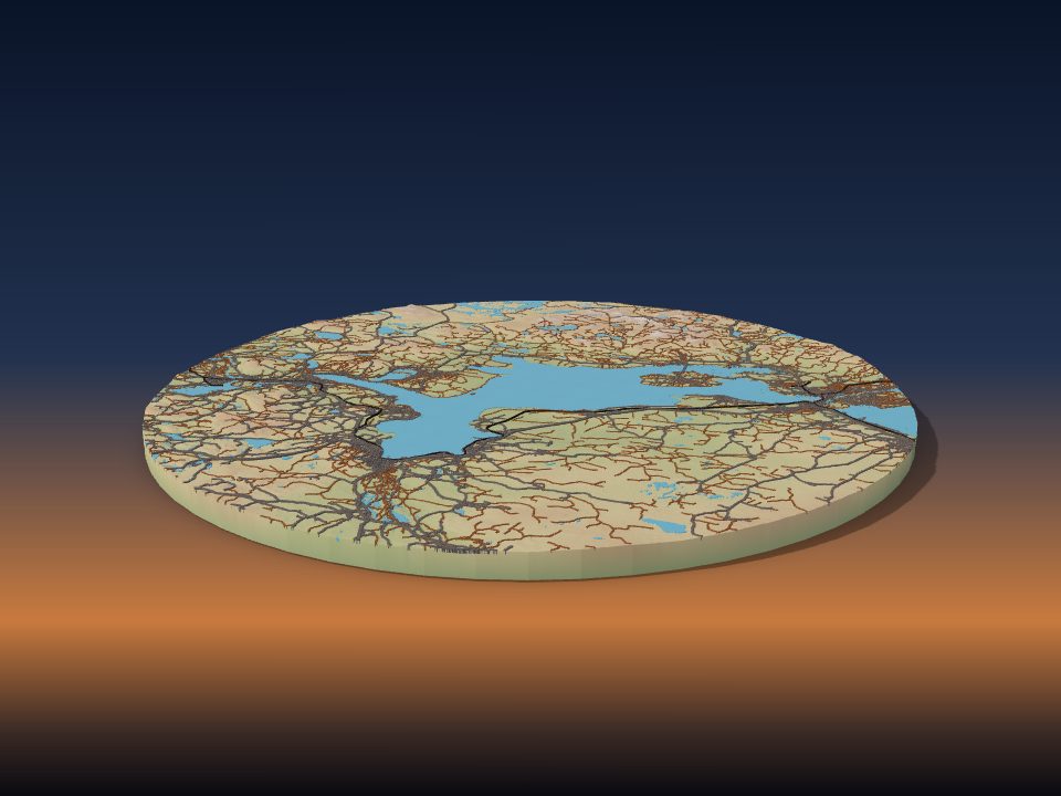3D printed terrain model of Siljan