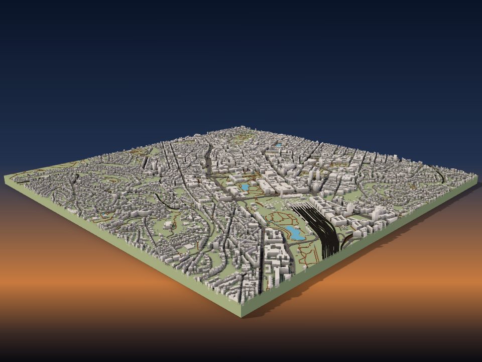 3D printed terrain model of Stuttgart