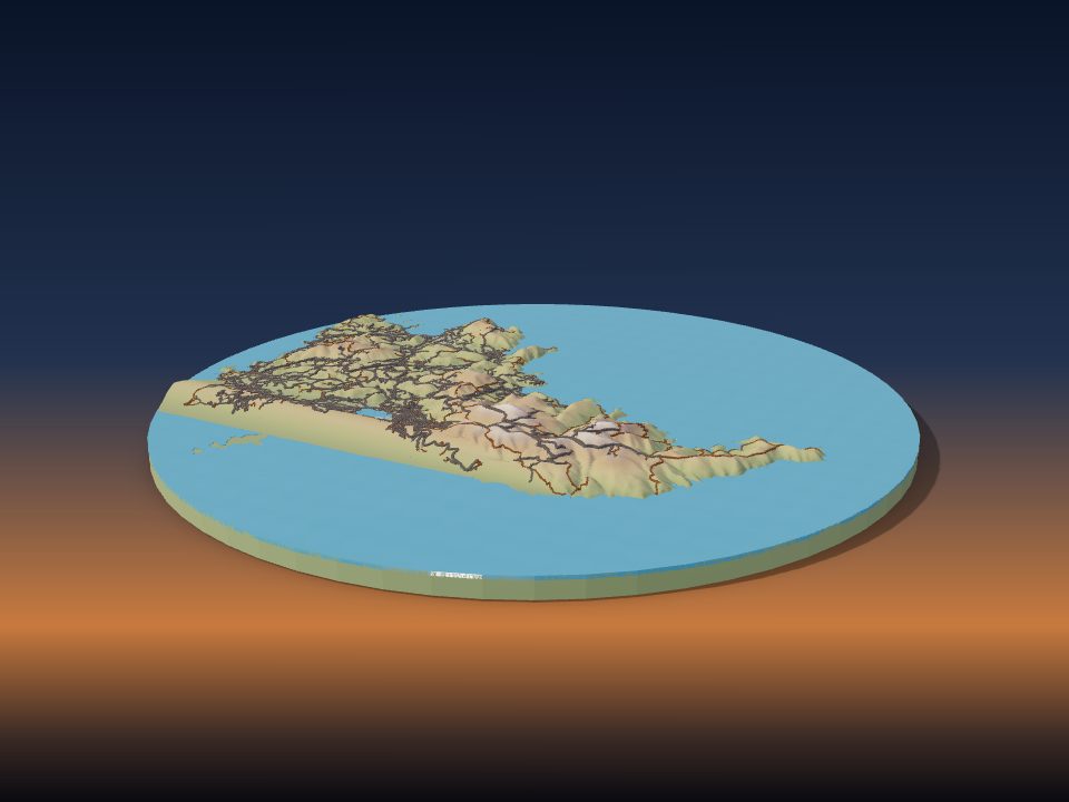 3D printed terrain model of Syros