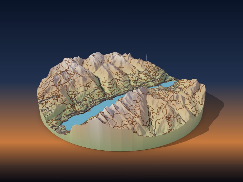 3D printed terrain model of Walensee