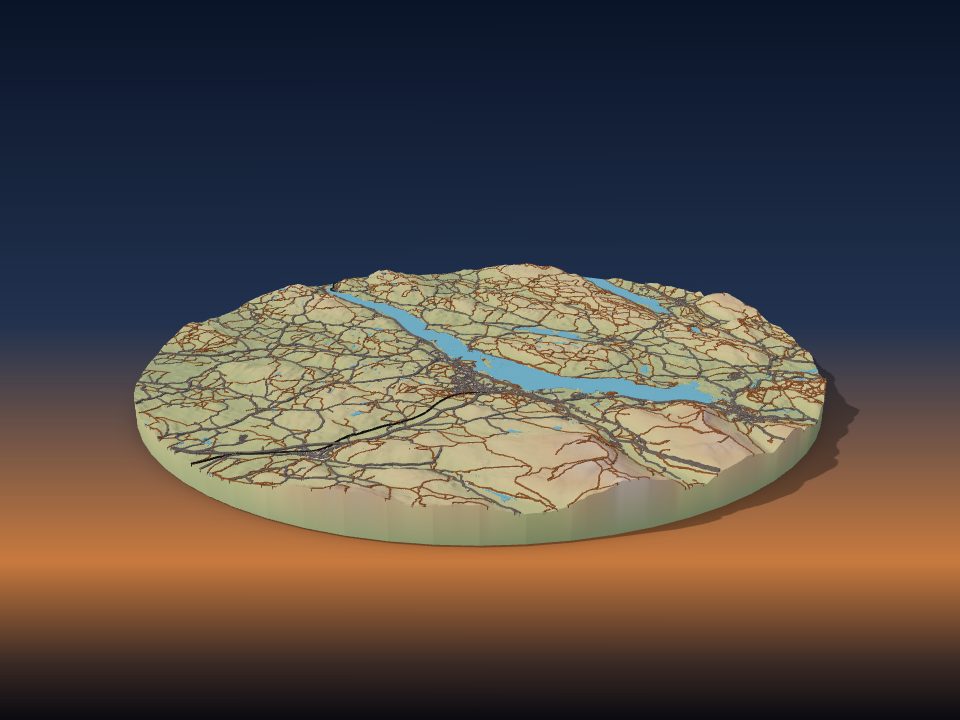 3D printed terrain model of Windermere