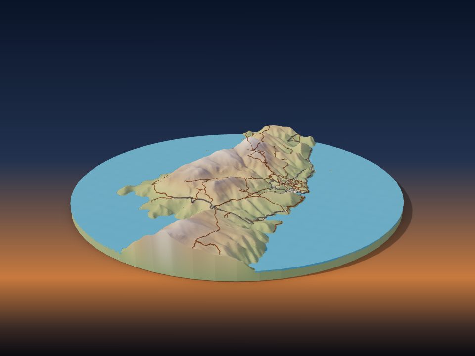 3D printed terrain model of Ýdra